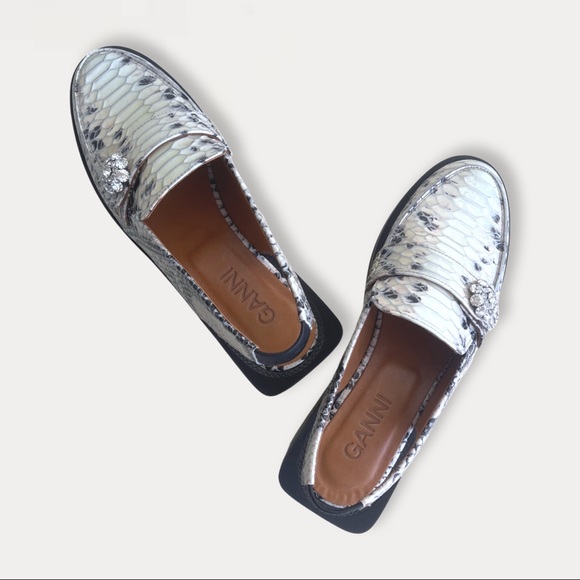 GANNI Women Crystal Embellish Snakeskin Leather Slingback Loafers (US7 /EUR37). - Picture 7 of 7